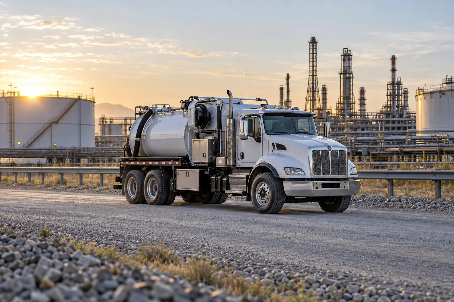 Illustrative scene of a service vehicle at an oil facility